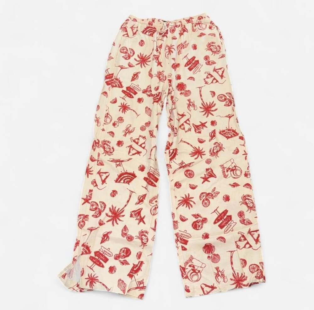 Wild Fable Red and Cream Beach Graphic Print Wide Leg Pants size XS
